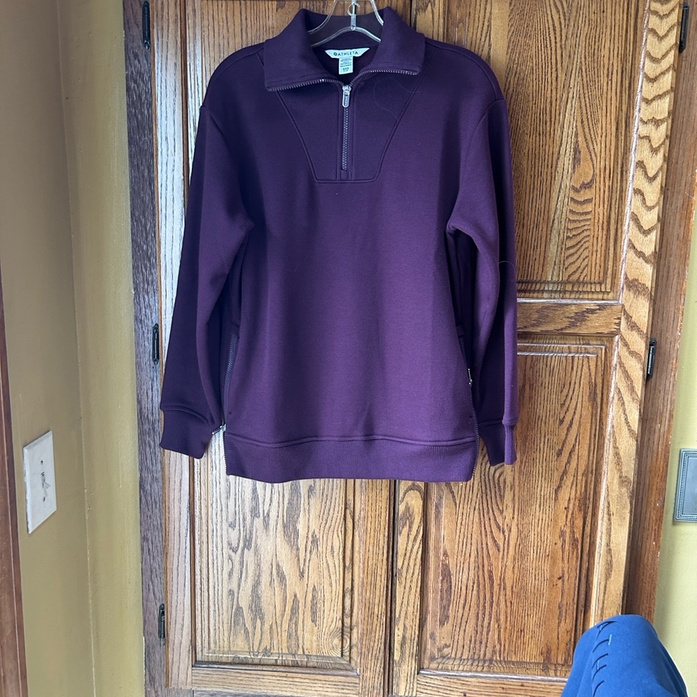 Athleta women’s half zip forever fleece cozy lining color deep maroon